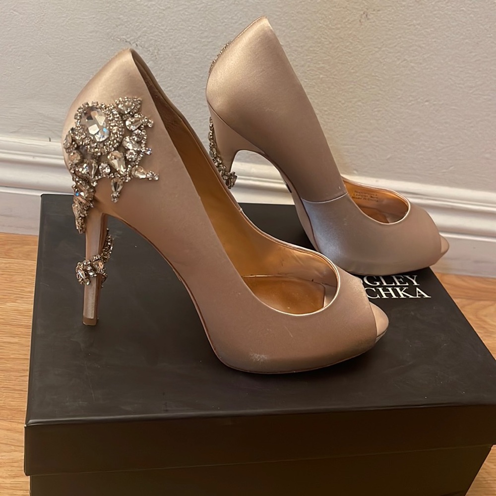 Badgley Mischka Royal Pumps in Nude Satin
